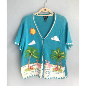 Vintage Designers Studio Originals Tropical Flamingo Cardigan Large